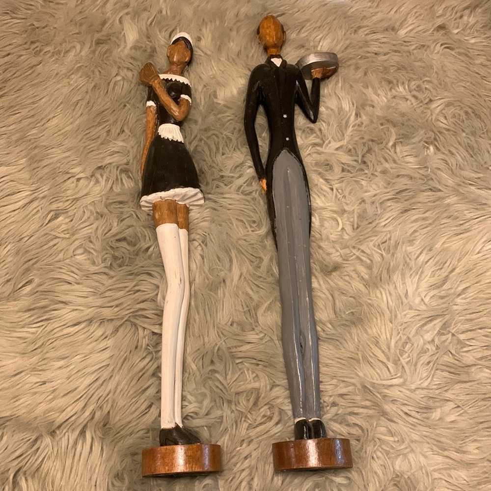 Butler & Maid. Handcarved,Painted Wood, Butler 25” Maid 24”